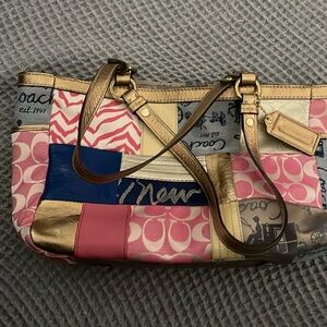 COACH Pink Blue Gold Multicolor Patchwork Tote #C1193-F17098